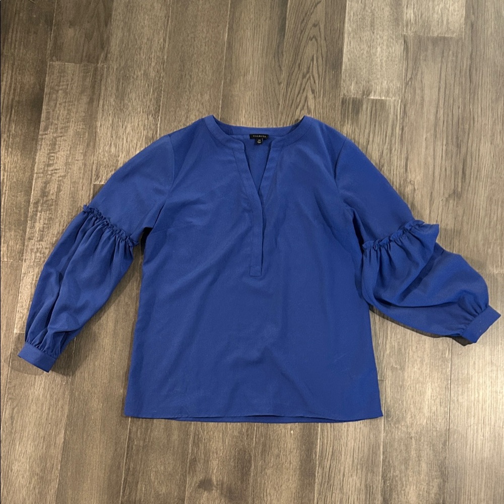 Talbots Royal Blue Blouse with Ruched Sleeves